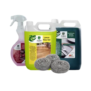 Cleaning bottles, trigger spray and scourers