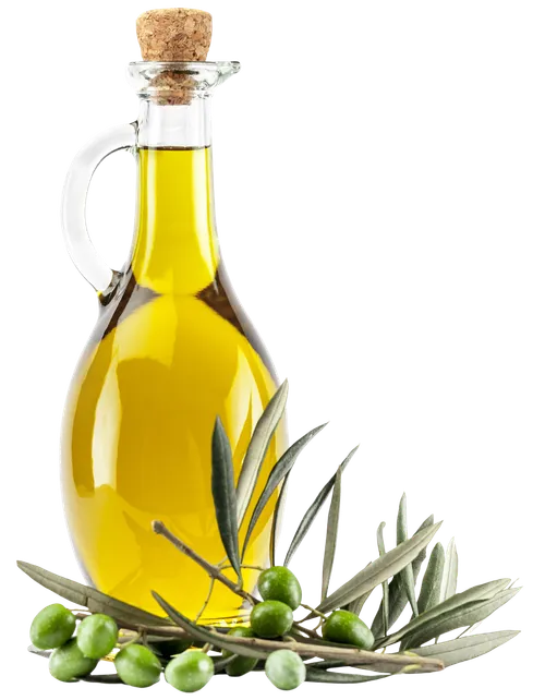 Bottle of oil with olives and herbs