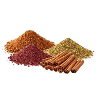 Piles of spices and cinnamon sticks