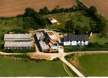 Historic aerial view of Moat Farm