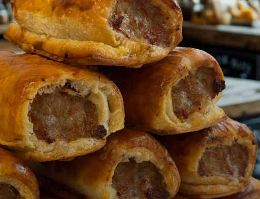 A stack of golden handmade sausage rolls
